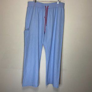 Jaanuu Women 2XL 4 Pocket Scrub Pant High Waisted Pale Blue Straight Leg Tie NEW